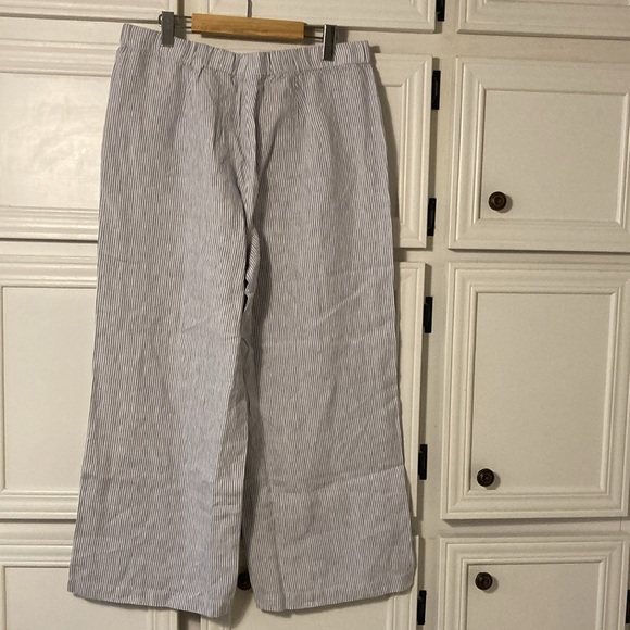 J. Jill Linen Women's Size MT Love Crop Pants Blue Striped Elastic Waist - Picture 4 of 8